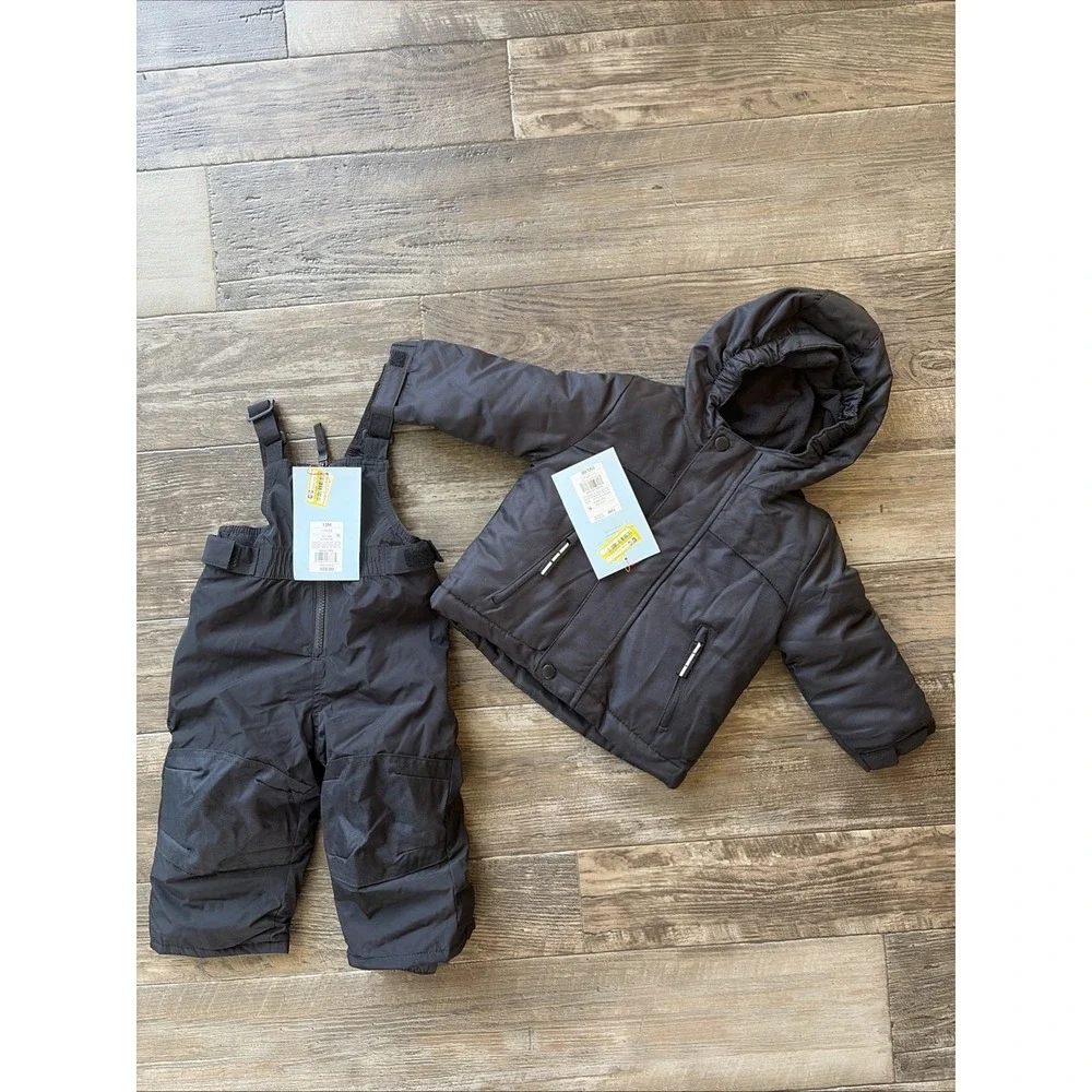Cat & Jack Baby Boy Girl 12 Month Snow Suit Black  3-in-1 Jacket Snow winter Bib